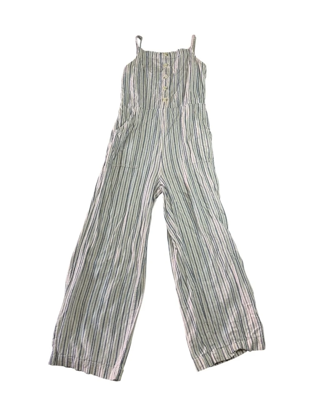 Old Navy Girl’s Button Front Striped Linen-Blend Wide-Leg Jumpsuit Size S